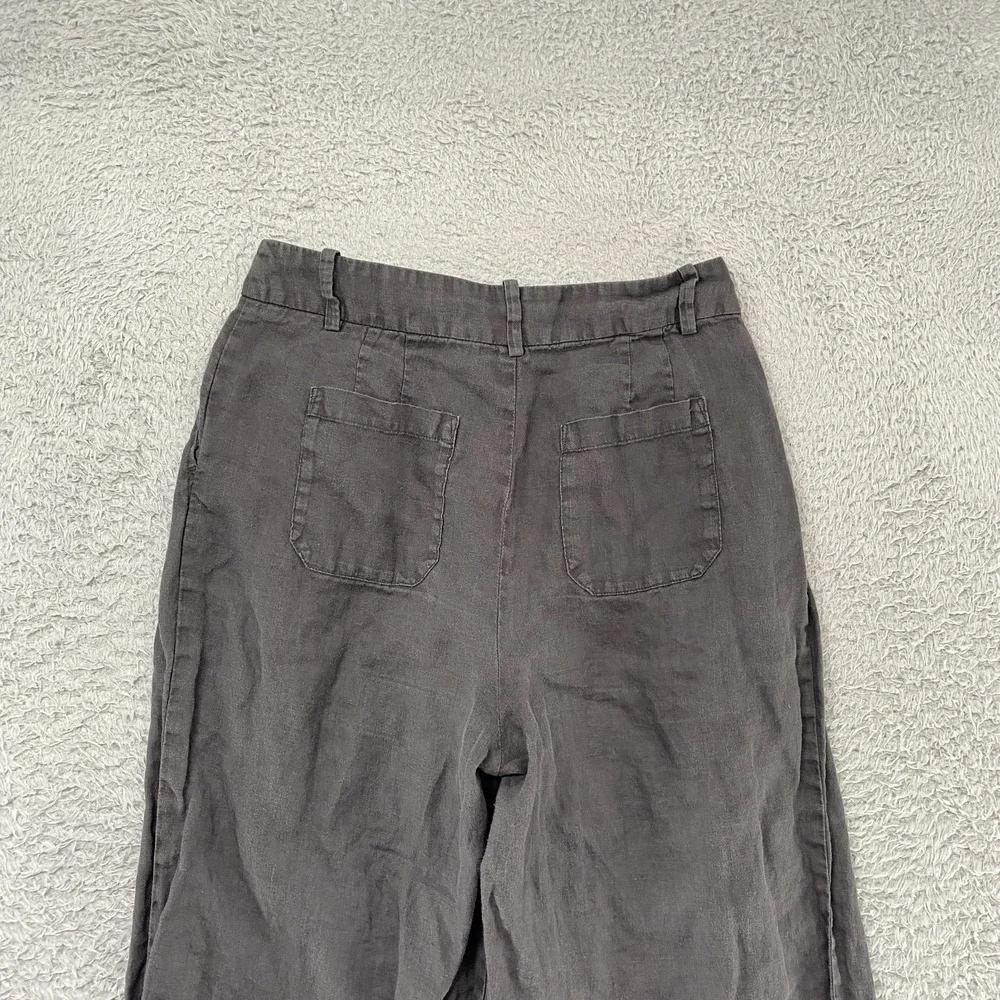 Zara Linen Pants Womens Small Gray Pleated Relaxed Ankle Summer Beachy Travel